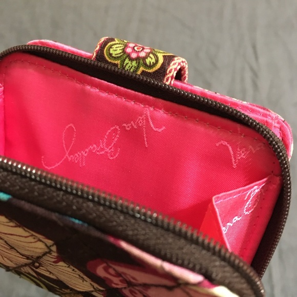 Vera Bradley Small Zip/Snap Wallet Brown Mod Floral Fabric - Picture 3 of 4